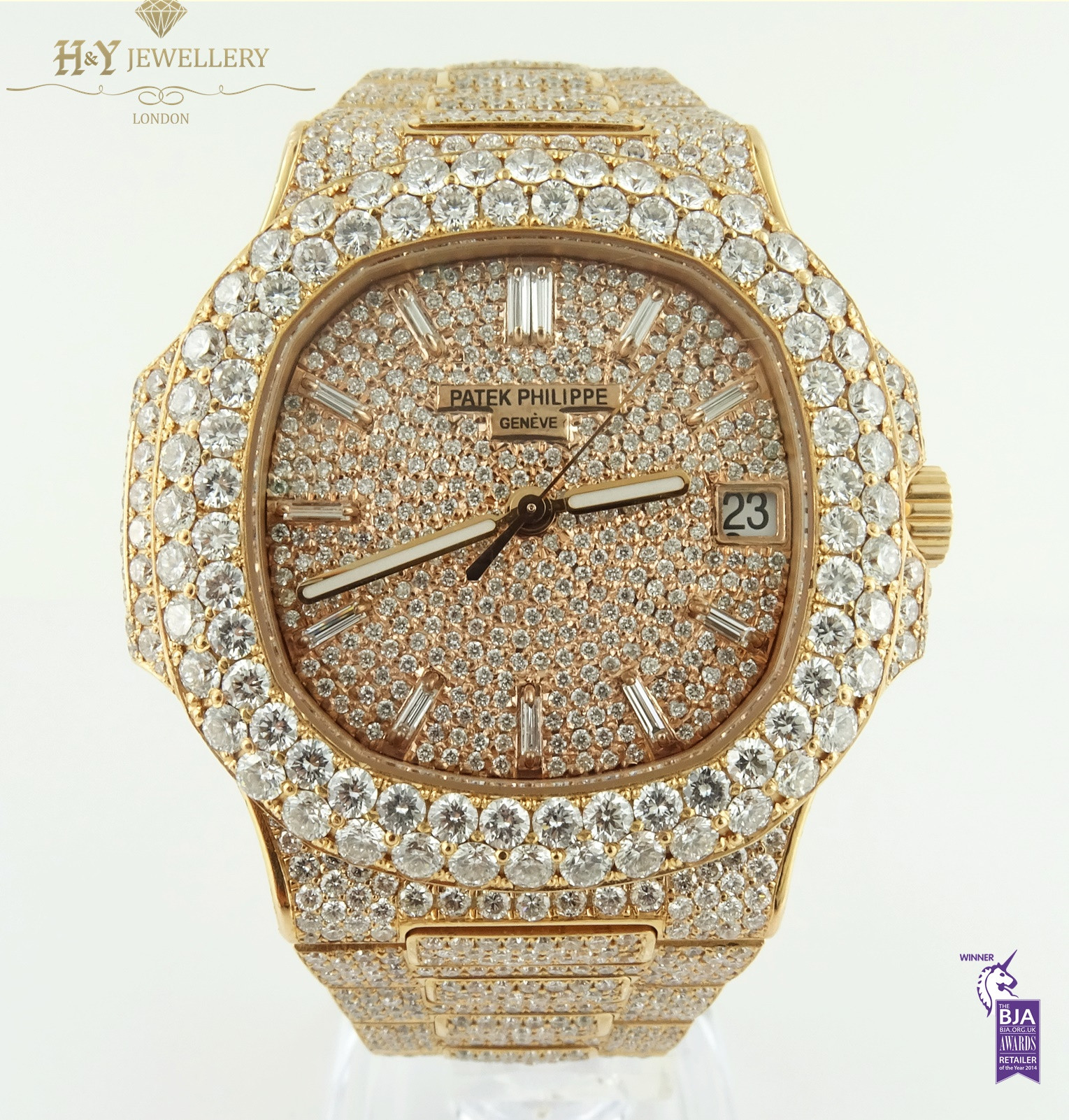 Rose gold patek philippe iced clearance out