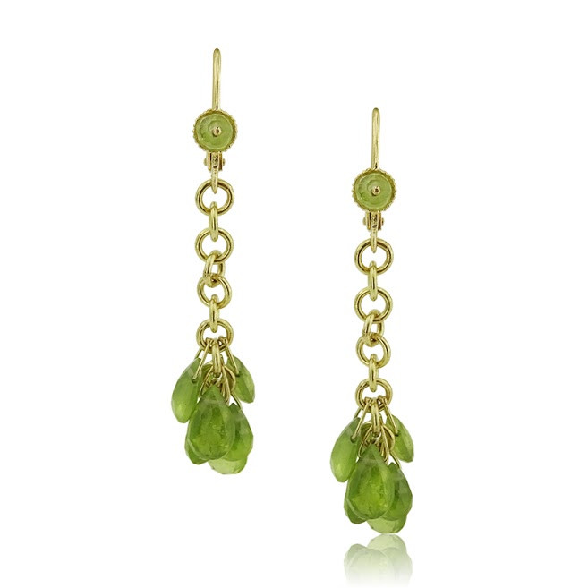 Yellow Gold Drop Peridot Earrings