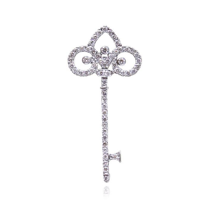 White Gold Key Pendant With Brilliant Cut Diamonds