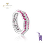 Ananya White Gold Balance Twin Ring set with Pink Sapphires and Diamonds