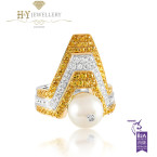 Ananya White Gold Balance Twin Ring set with a Pearl, Yellow Sapphires and Diamonds