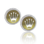 Rolex Design Matt Gold Finish Cufflinks With Brilliant Cut Diamonds