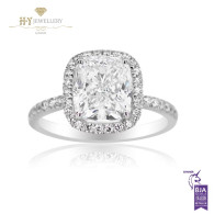 White Gold Cushion Cut Ring set with Side Diamonds - 3.51 ct