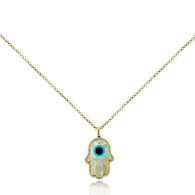 Mother of Pearl and Diamond Fatima Hand Pendant 