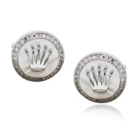 Rolex Design Cufflinks -White Gold Mother Of Pearl With Brilliant Cut Diamonds