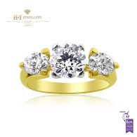 Two Tone Ring with Three Diamonds - 2.35 ct