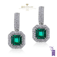 White Gold Diamond Emerald Earrings - 4.49 ct