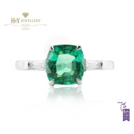 White Gold Green Zambian Emerald Ring with Diamonds - 1.35 ct