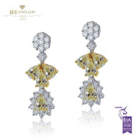 White Gold Flower Earrings With Yellow Diamonds F, VS