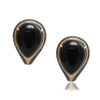 Teardrop Black Onyx and Diamond Large Stud Earrings 