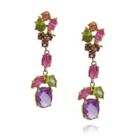 Floral Amethyst and Pink Topaz Drop Chandelier Earrings 