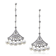 Art Deco Pearl and Diamond Fan Earrings 