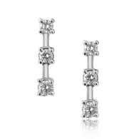 White Gold Triple Diamond Earrings 