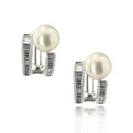 White Gold Pearls And Diamond Earrngs