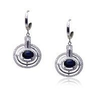 White Gold Horizontal Earring With Oval Cut Sapphire And Brilliant Cut Diamonds