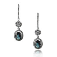 White Gold Drop Earrings With Oval Cut Sapphire And Brilliant Cut Diamonds