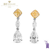 White Gold Cushion and Pear Cut Diamond Earrings - 3.16 ct