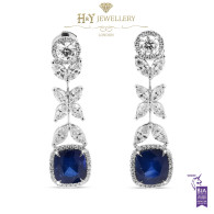 White Gold Cushion Cut Sapphire, Marquise and Brilliant Cut Diamond Earrings - 11.62 ct