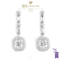 White Gold Cushion and Baguette Cut Diamond Earrings - 2.72 ct