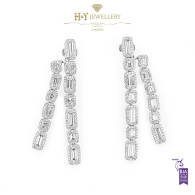 White Gold Baguette and Brilliant Cut Dangle Earrings - 8.67 ct