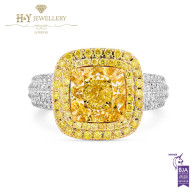 White Gold Cushion Cut Fancy Yellow Ring - 4.55 ct 