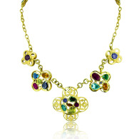 Yellow Gold, Peridot and Citrine Clover Necklace 