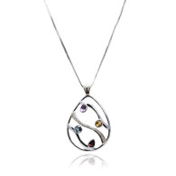 Openwork Teardrop Pendant with Amethyst and Blue Topaz 