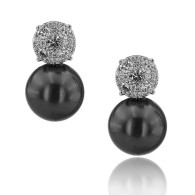 White Gold Tahiti Sea Pearl Earrings With Brilliant Cut Diamonds