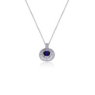 White Gold Landscape Oval Necklace With Oval Sapphire And Brilliant Cut Diamonds