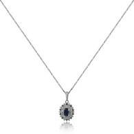 White Gold Necklace With Oval Cut Sapphire And Brilliant Cut Diamonds