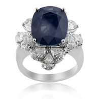 Deep Blue Sapphire and Diamond Ring